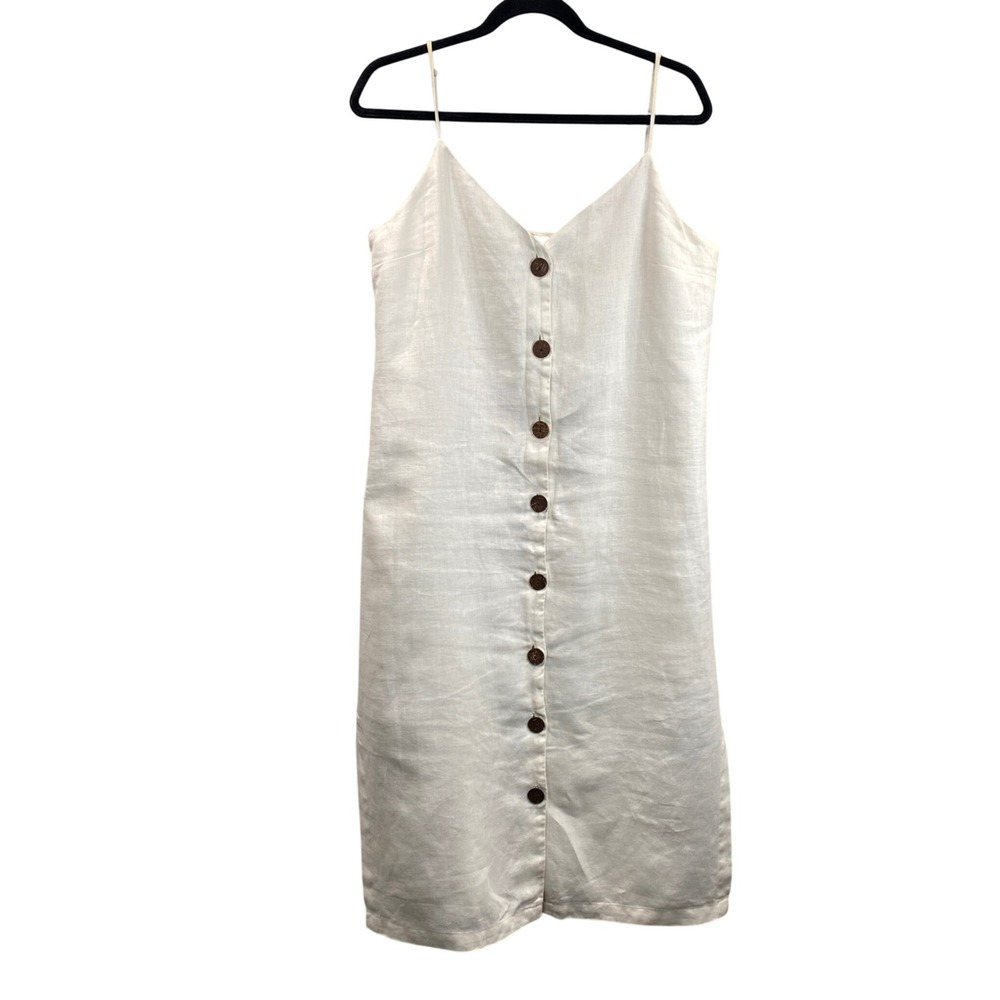 Rails Lizzie Bisque 100% Linen Button Front Midi Slip Dress Cream Womens Medium - Picture 3 of 10